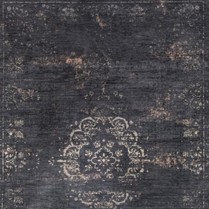 HomeRoots 3' Gray and Black Medallion Non-Skid Area Rug – Classic Style for Entryways, Kitchens & More 3' X 5' 548376