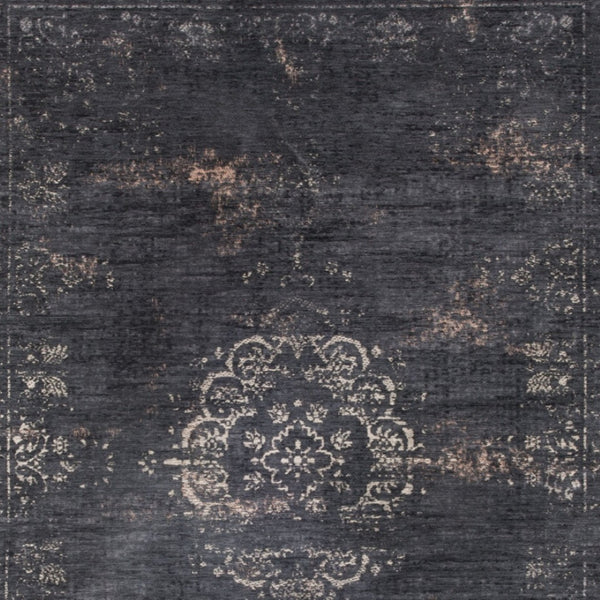 HomeRoots 3' Gray and Black Medallion Non-Skid Area Rug – Classic Style for Entryways, Kitchens & More 3' X 5' 548376