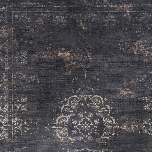 Homeroots 7' X 9' Gray And Black Medallion Non Skid Area Rug  100% Pet 548379