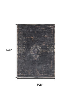 HomeRoots 3' Gray and Black Medallion Non-Skid Area Rug – Classic Style for Entryways, Kitchens & More 9' X 13' 548381