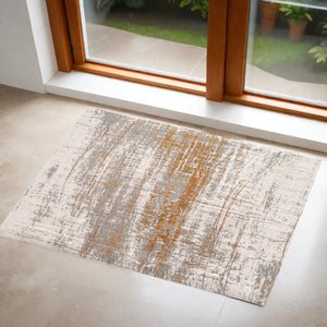 HomeRoots 3'' Gray and Gold Abstract Non-Skid Area Rug for High-Traffic Spaces - Elegant & Durable Design 3' X 5' 548388