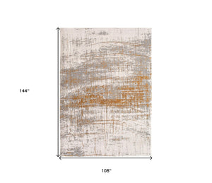 HomeRoots 9' Elegant Gray and Gold Abstract Non-Skid Area Rug for High-Traffic Spaces, Durable & Stylish Design 548393