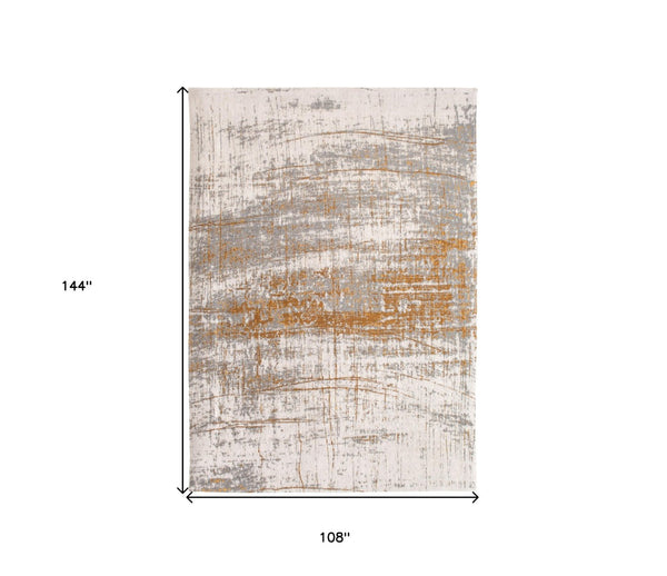 HomeRoots 9' Elegant Gray and Gold Abstract Non-Skid Area Rug for High-Traffic Spaces, Durable & Stylish Design 548393