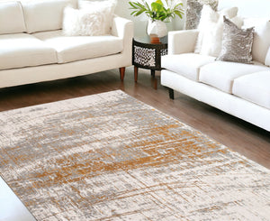 HomeRoots 9' Elegant Gray and Gold Abstract Non-Skid Area Rug for High-Traffic Spaces, Durable & Stylish Design 548393