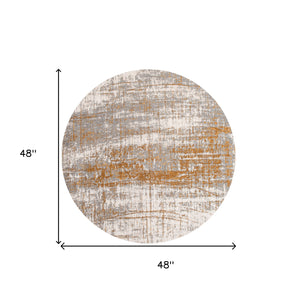 Homeroots 5' Gray And Gold Round Abstract Non Skid Area Rug  100% Pet 548394