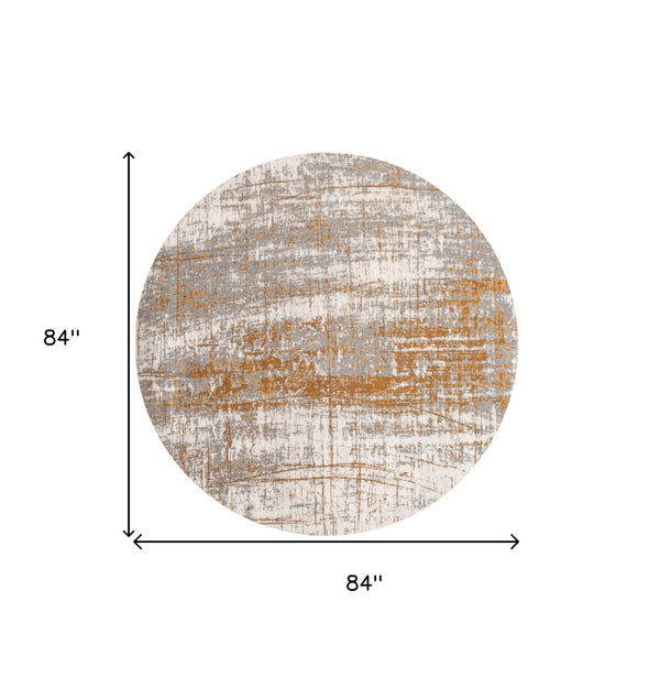 HomeRoots 3'' Gray and Gold Abstract Non-Skid Area Rug for High-Traffic Spaces - Elegant & Durable Design 8' Round 548395