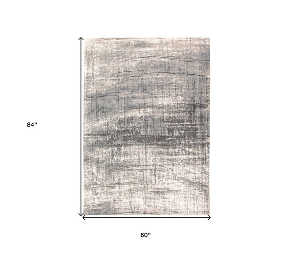 HomeRoots 3' Gray and White Abstract Non-Skid Area Rug - Modern Design for Entryways and Kitchens, Easy Care 6' X 8' 548398