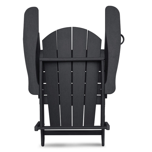 English Elm Folding Adirondack Chair HDPE All-Weather Patio Seat — Ergonomic, Foldable, Water & Heat Resistant Black W1889P408760