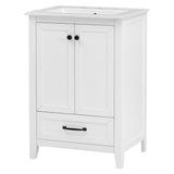 English Elm 24" Bathroom Vanity With Sink, Bathroom Vanity Cabinet With One Drawer and Doors, Solid Wood and Mdf, White