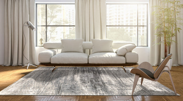 HomeRoots 9' Modern Gray and White Abstract Non-Skid Area Rug - Perfect for High-Traffic Spaces and Style! 548401