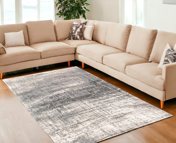 HomeRoots 9' Modern Gray and White Abstract Non-Skid Area Rug - Perfect for High-Traffic Spaces and Style! 548401