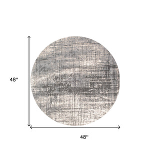 Homeroots 5' Gray And White Round Abstract Non Skid Area Rug  100% Pet 548402