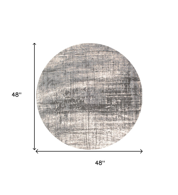 Homeroots 5' Gray And White Round Abstract Non Skid Area Rug  100% Pet 548402