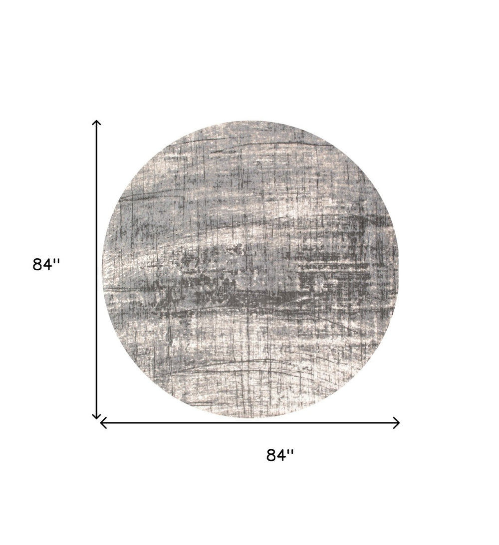 HomeRoots 3' Gray and White Abstract Non-Skid Area Rug - Modern Design for Entryways and Kitchens, Easy Care 8' Round 548403