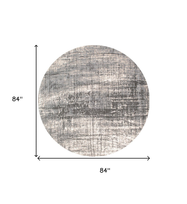HomeRoots 3' Gray and White Abstract Non-Skid Area Rug - Modern Design for Entryways and Kitchens, Easy Care 8' Round 548403