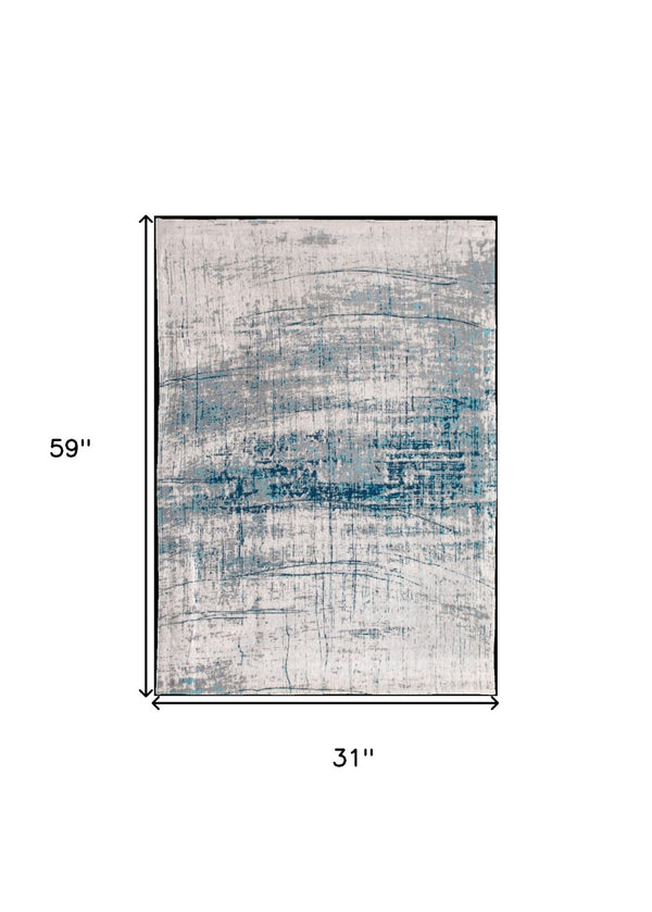 HomeRoots 3' Blue and Gray Abstract Non-Skid Area Rug for Entryways and High-Traffic Spaces - Modern Design 3' X 5' 548404