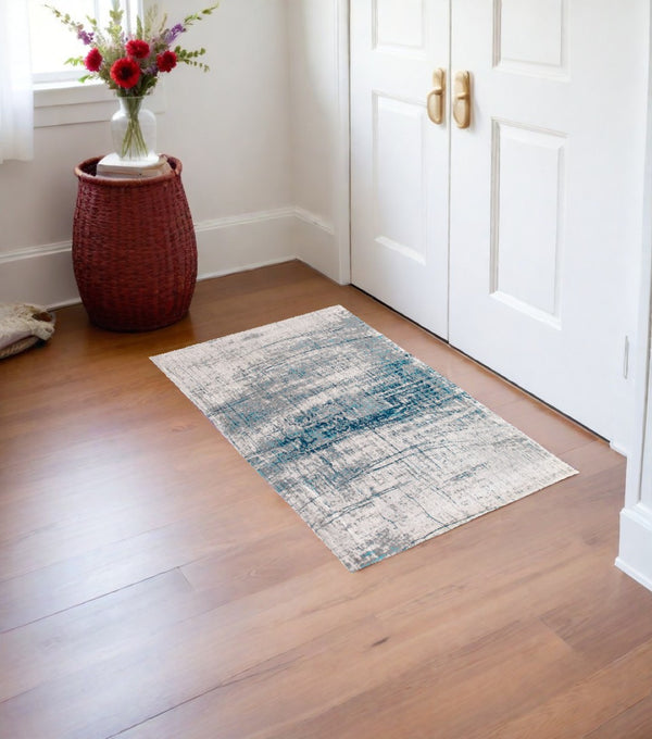 HomeRoots 3' Blue and Gray Abstract Non-Skid Area Rug for Entryways and High-Traffic Spaces - Modern Design 3' X 5' 548404