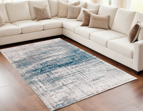 Homeroots 5' X 7' Blue And Gray Abstract Non Skid Area Rug  100% Pet 548405