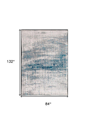 HomeRoots 3' Blue and Gray Abstract Non-Skid Area Rug for Entryways and High-Traffic Spaces - Modern Design 8' X 11' 548408