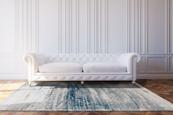 HomeRoots 9' X 13' Blue and Gray Abstract Area Rug – Non-Skid, Contemporary Design for High-Traffic Spaces 548409