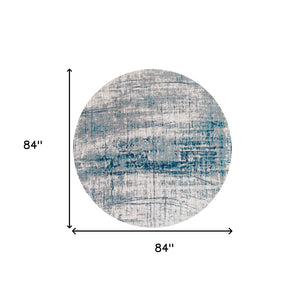 HomeRoots 3' Blue and Gray Abstract Non-Skid Area Rug for Entryways and High-Traffic Spaces - Modern Design 8' Round 548411