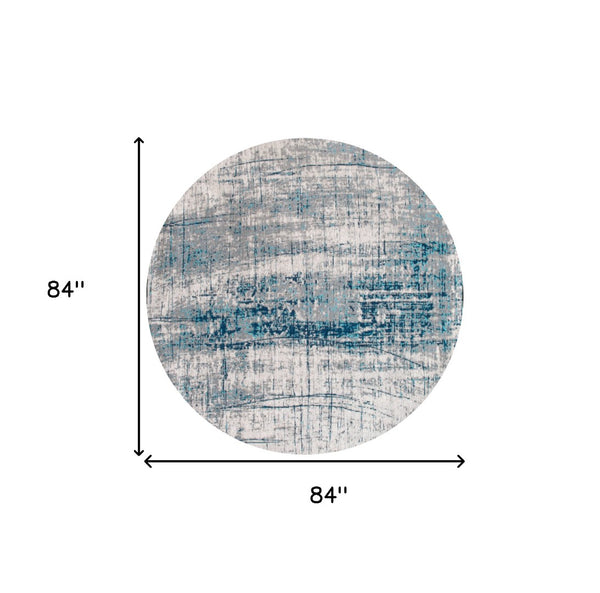 HomeRoots 3' Blue and Gray Abstract Non-Skid Area Rug for Entryways and High-Traffic Spaces - Modern Design 8' Round 548411