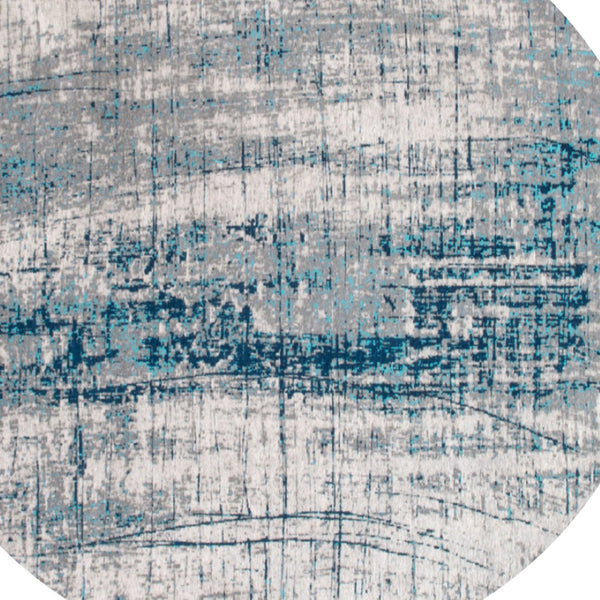 HomeRoots 3' Blue and Gray Abstract Non-Skid Area Rug for Entryways and High-Traffic Spaces - Modern Design 8' Round 548411