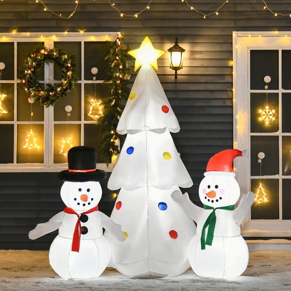 English Elm HOMCOM Inflatable 6ft Snowman with Christmas Tree Lawn Decor, Bright LED Lights and Wind Stakes White W2225P249951