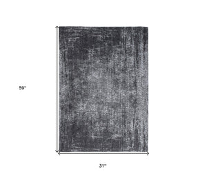 HomeRoots 3'' Black and Gray Chevron Non Skid Area Rug - Modern Design for Entryways and High-Traffic Spaces 3' X 5' 548420