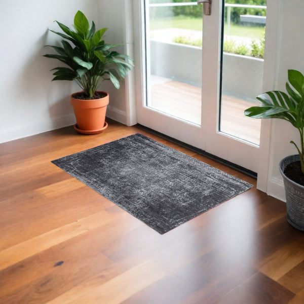 HomeRoots 3'' Black and Gray Chevron Non Skid Area Rug - Modern Design for Entryways and High-Traffic Spaces 3' X 5' 548420