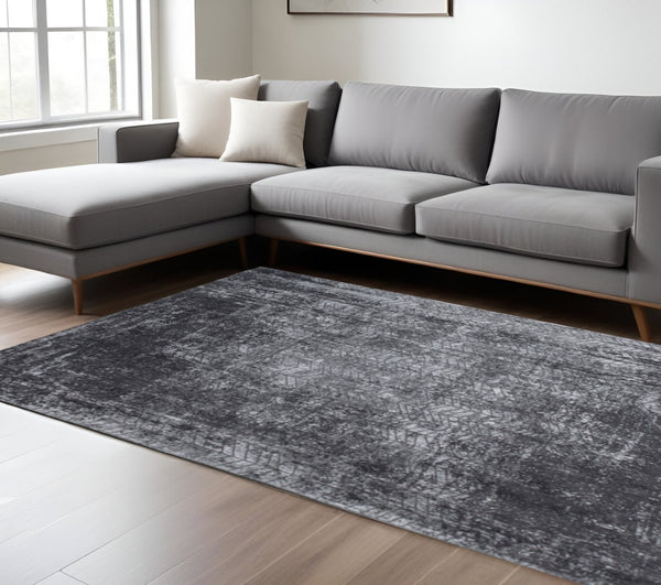 HomeRoots 3'' Black and Gray Chevron Non Skid Area Rug - Modern Design for Entryways and High-Traffic Spaces 7' X 9' 548423