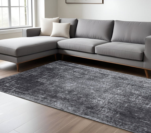 HomeRoots 3'' Black and Gray Chevron Non Skid Area Rug - Modern Design for Entryways and High-Traffic Spaces 8' X 11' 548424