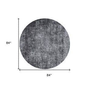 HomeRoots 3'' Black and Gray Chevron Non Skid Area Rug - Modern Design for Entryways and High-Traffic Spaces 8' Round 548427