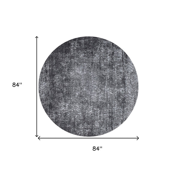 HomeRoots 3'' Black and Gray Chevron Non Skid Area Rug - Modern Design for Entryways and High-Traffic Spaces 8' Round 548427