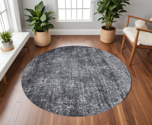 HomeRoots 3'' Black and Gray Chevron Non Skid Area Rug - Modern Design for Entryways and High-Traffic Spaces 8' Round 548427