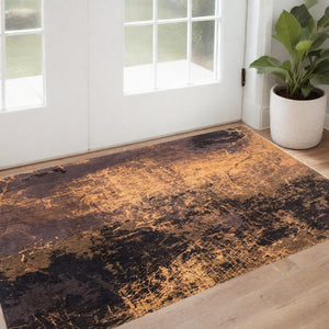 HomeRoots 3' Yellow and Brown Abstract Non-Skid Area Rug - Modern Design for Entryways and Cozy Spaces 3' X 5' 548436