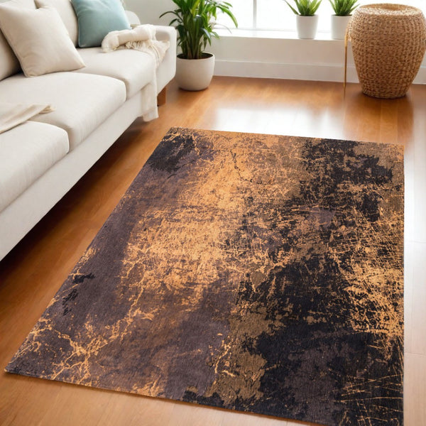 HomeRoots 3' Yellow and Brown Abstract Non-Skid Area Rug - Modern Design for Entryways and Cozy Spaces 5' X 7' 548437