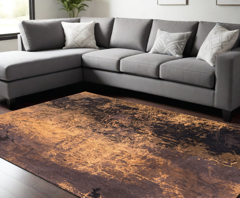HomeRoots 9' X 13' Yellow and Brown Abstract Non-Skid Area Rug – Modern Design for Stylish, Safe Spaces! 548441