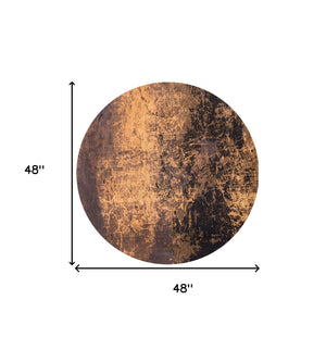 Homeroots 5' Yellow And Brown Round Abstract Non Skid Area Rug  100% Pet 548442