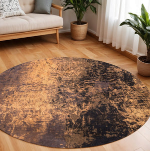 HomeRoots 3' Yellow and Brown Abstract Non-Skid Area Rug - Modern Design for Entryways and Cozy Spaces 8' Round 548443