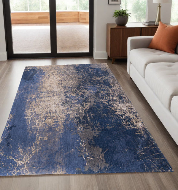 Homeroots 5' X 7' Blue And Gray Abstract Non Skid Area Rug  100% Pet 548445
