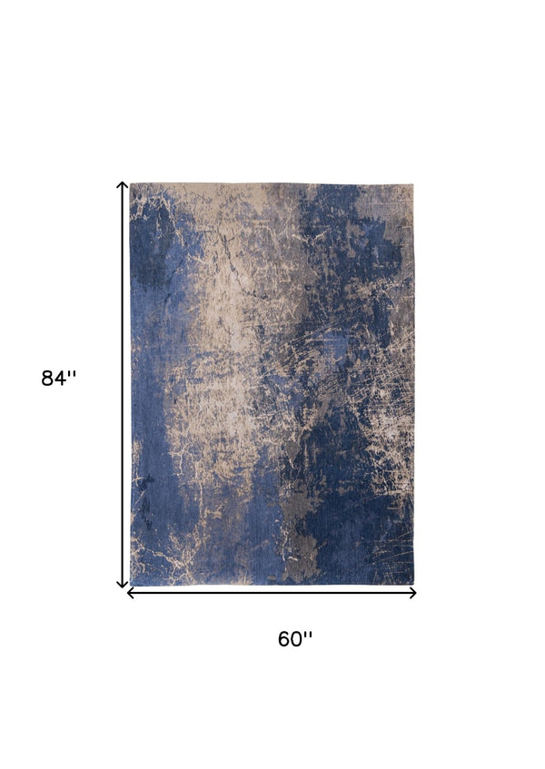 HomeRoots 3'' Blue and Gray Abstract Non-Skid Area Rug for Entryways and Kitchens - Modern, Low-Pile Design 6' X 8' 548446