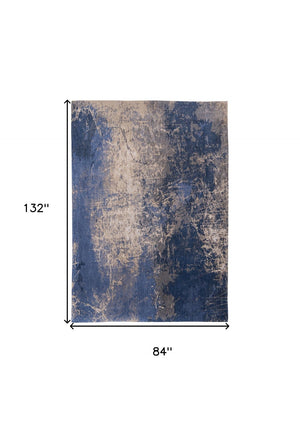 HomeRoots 3'' Blue and Gray Abstract Non-Skid Area Rug for Entryways and Kitchens - Modern, Low-Pile Design 8' X 11' 548448