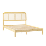 Queen Platform Bed with Rattan Headboard Insert