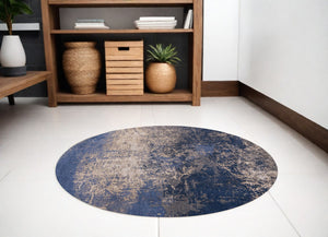 Homeroots 5' Blue And Gray Round Abstract Non Skid Area Rug  100% Pet 548450