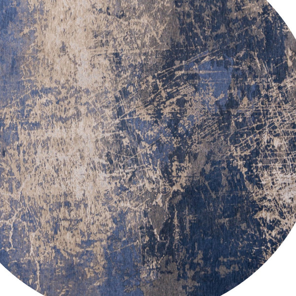 HomeRoots 3'' Blue and Gray Abstract Non-Skid Area Rug for Entryways and Kitchens - Modern, Low-Pile Design 8' Round 548451