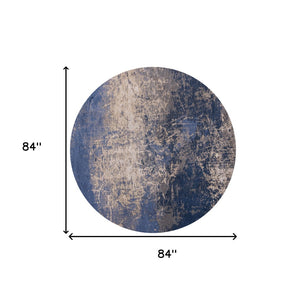 HomeRoots 3'' Blue and Gray Abstract Non-Skid Area Rug for Entryways and Kitchens - Modern, Low-Pile Design 8' Round 548451
