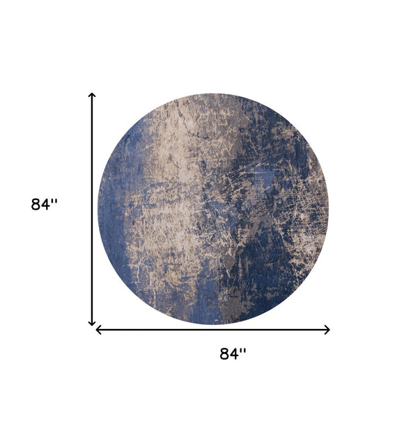 HomeRoots 3'' Blue and Gray Abstract Non-Skid Area Rug for Entryways and Kitchens - Modern, Low-Pile Design 8' Round 548451