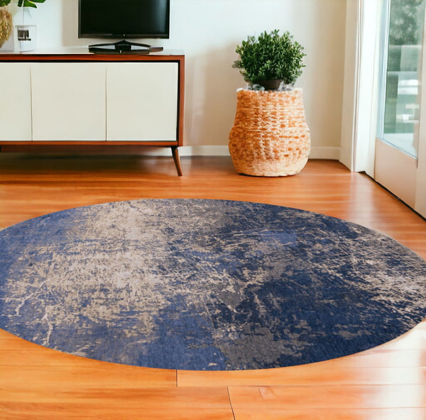 HomeRoots 3'' Blue and Gray Abstract Non-Skid Area Rug for Entryways and Kitchens - Modern, Low-Pile Design 8' Round 548451