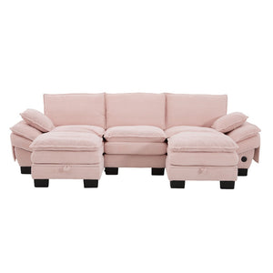 English Elm Sectional Cloud Sofa Modular Deep Seat Corduroy Upholstered Living Room Couch with Storage Pink W395S00131
